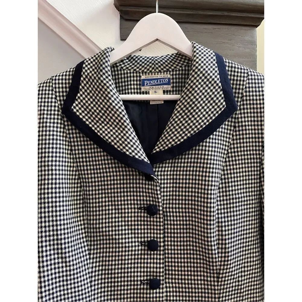 Pendleton Black & White Wool Houndstooth Jacket Blazer sz 16P